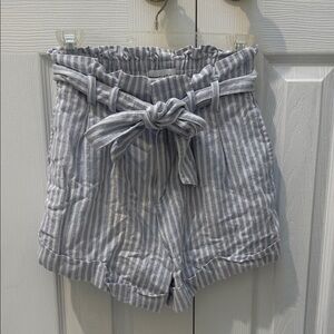 Abercrombie & Fitch Blue and White Striped Paperbag Waist Shorts